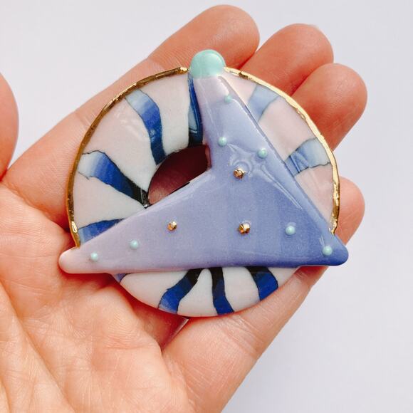 VTG 1980s Ceramic Enamel Geometric Postmodern Brooch Memphis Style - Picture 2 of 11